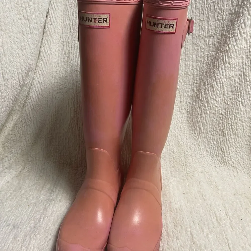 Hunter faded Pink Tall Rubber knee high Rain Boots Size7M